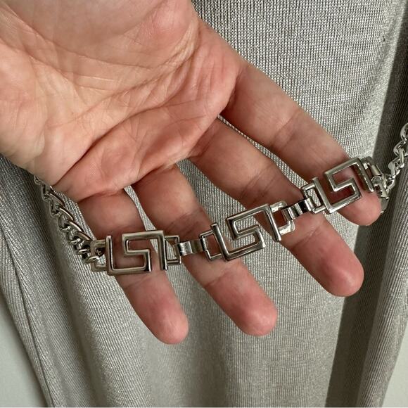 Vintage 90’s Scoop Neck Slip Midi Belted Chain Silver Dress Size 8 by K Studio - Picture 3 of 16